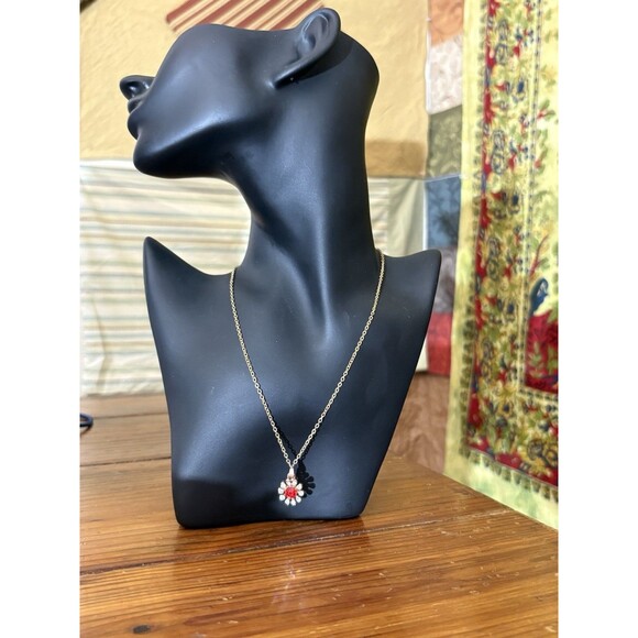 Vintage 18K Gold Plated Red/Clear Rhinestone Studded Pendant Necklace - Picture 9 of 9